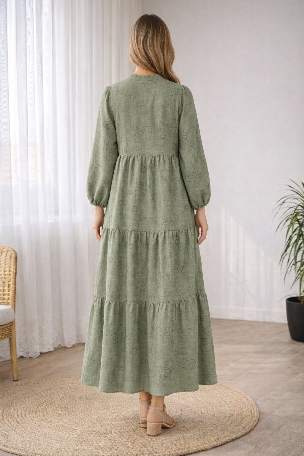 Yeşil Tesettür İşlemeli Uzun Elbise | Image Not Found