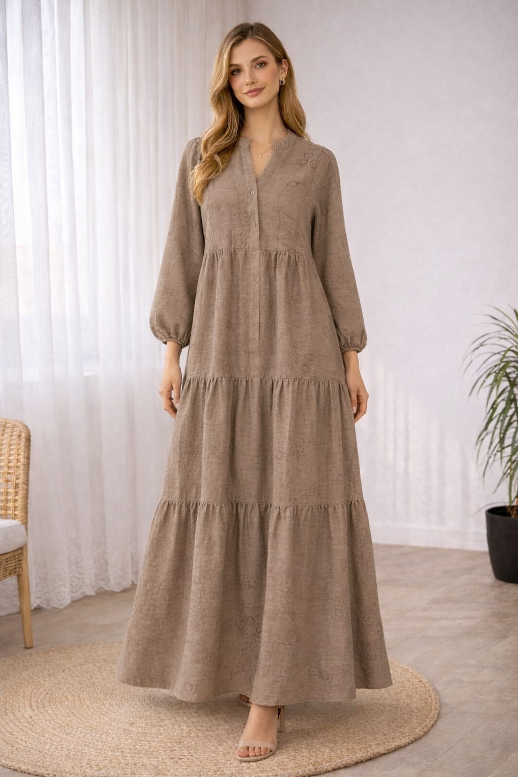 Bej Tesettür İşlemeli Uzun Elbise | Image Not Found